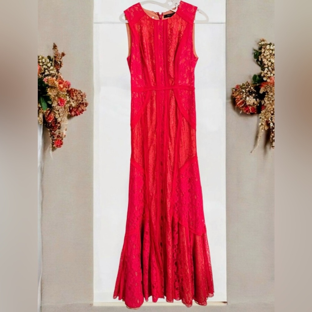 BCBGMAXAZRIA Cherry Red Lace Formal Dress - Size 2 - Wedding Guest / Prom - Picture 2 of 4